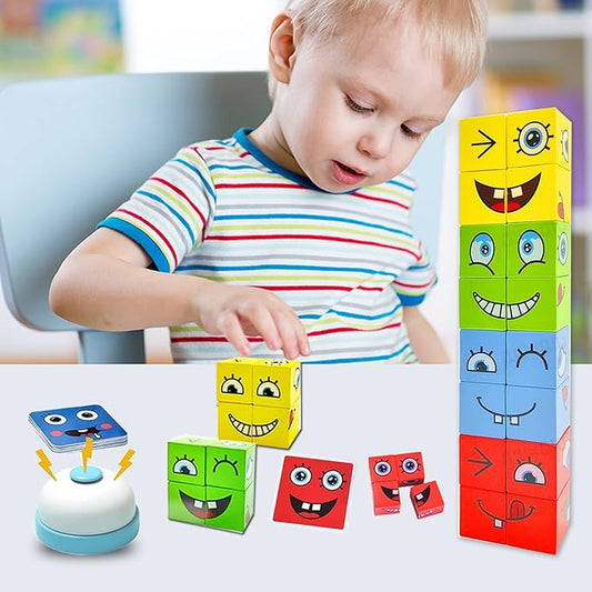 Wooden Face Changing Puzzle Cube for Kids