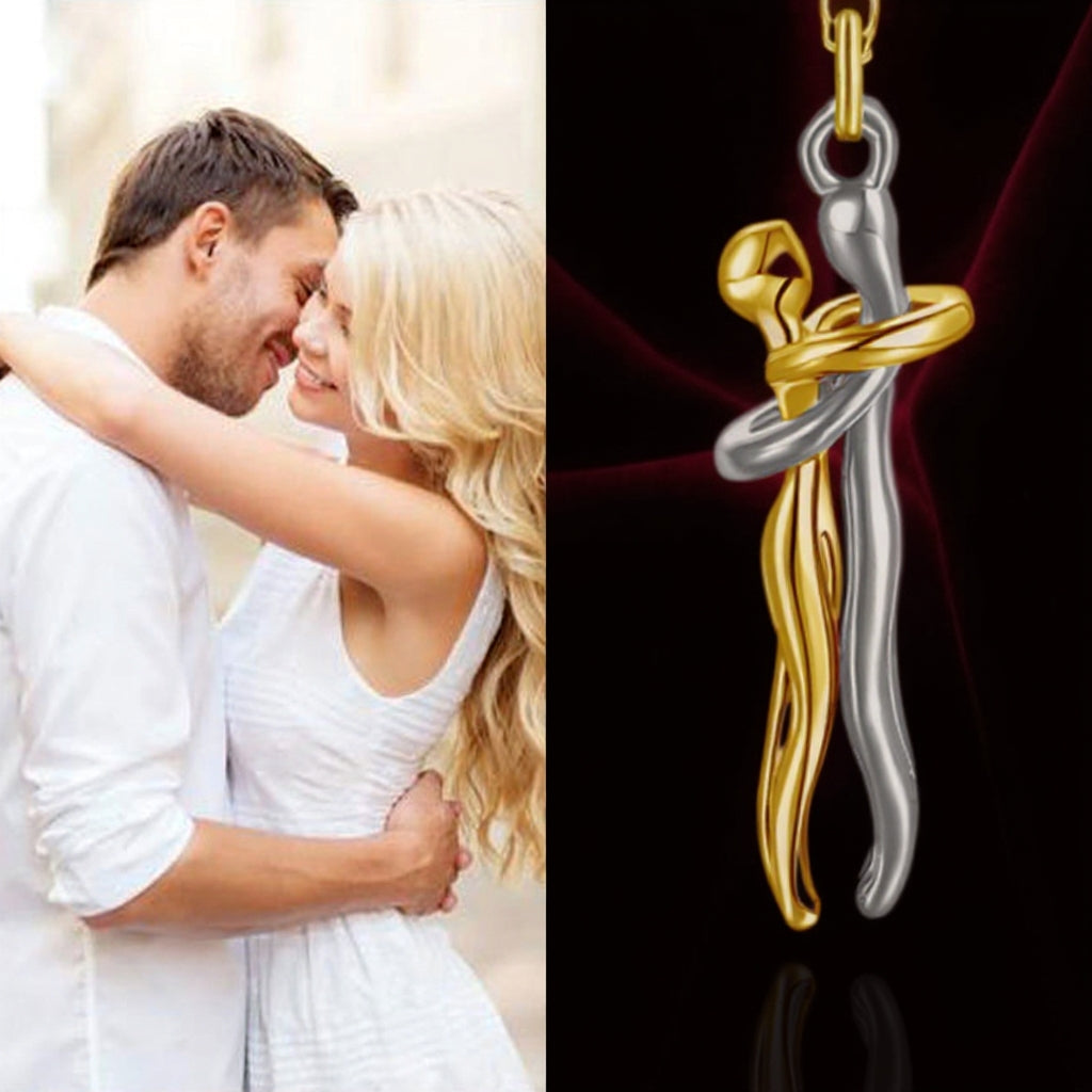 Couple Hug Heart Pendant Necklace – Romantic Bond Design