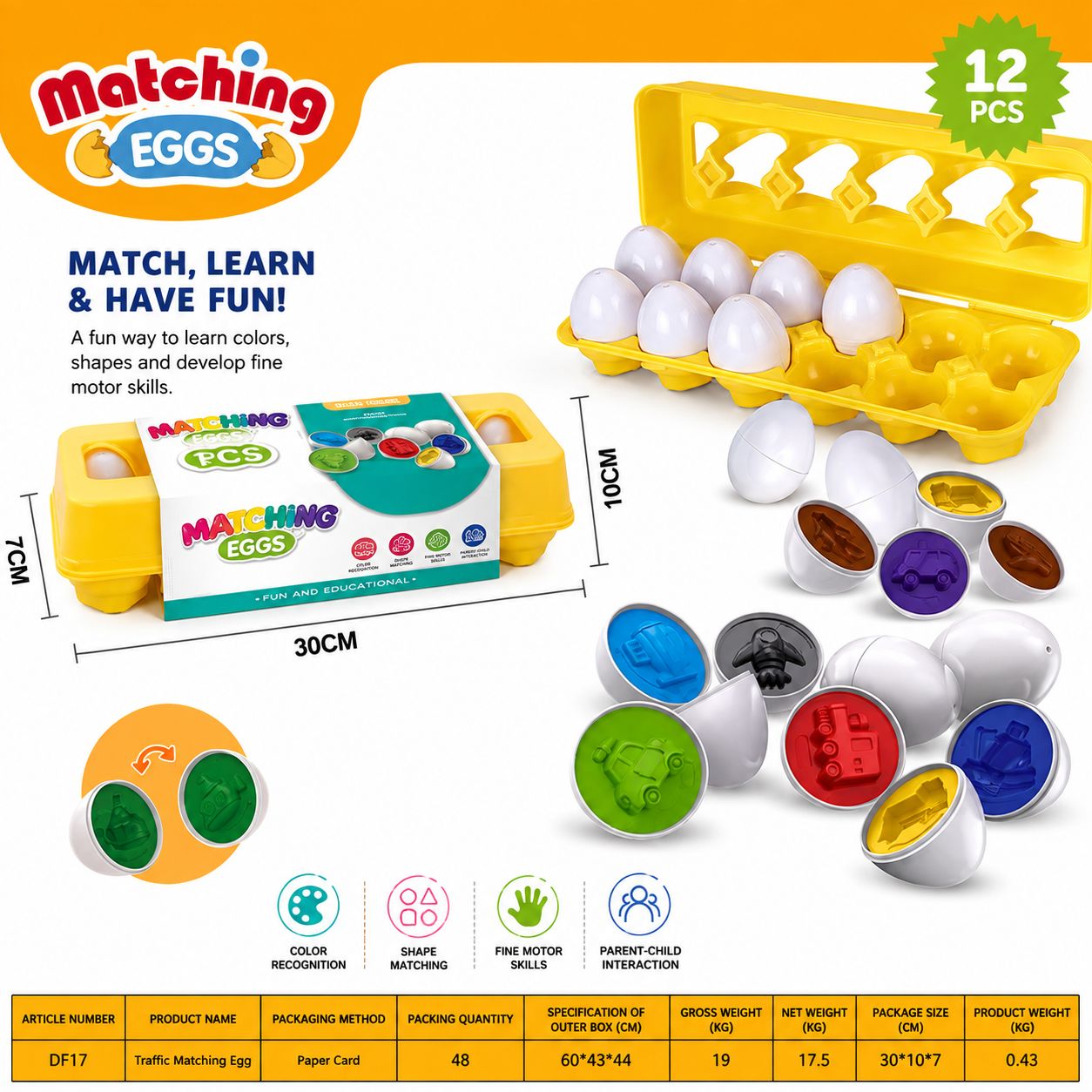 12 Pcs Matching Eggs Puzzle Toy