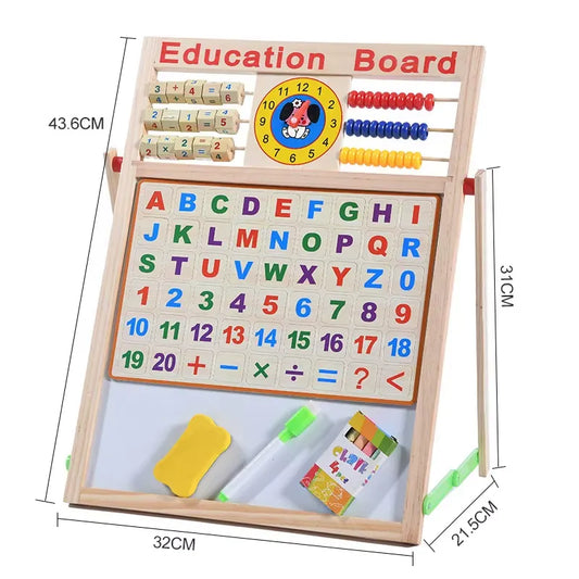 Double Side Wooden Kids Drawing Board - Bangla & English