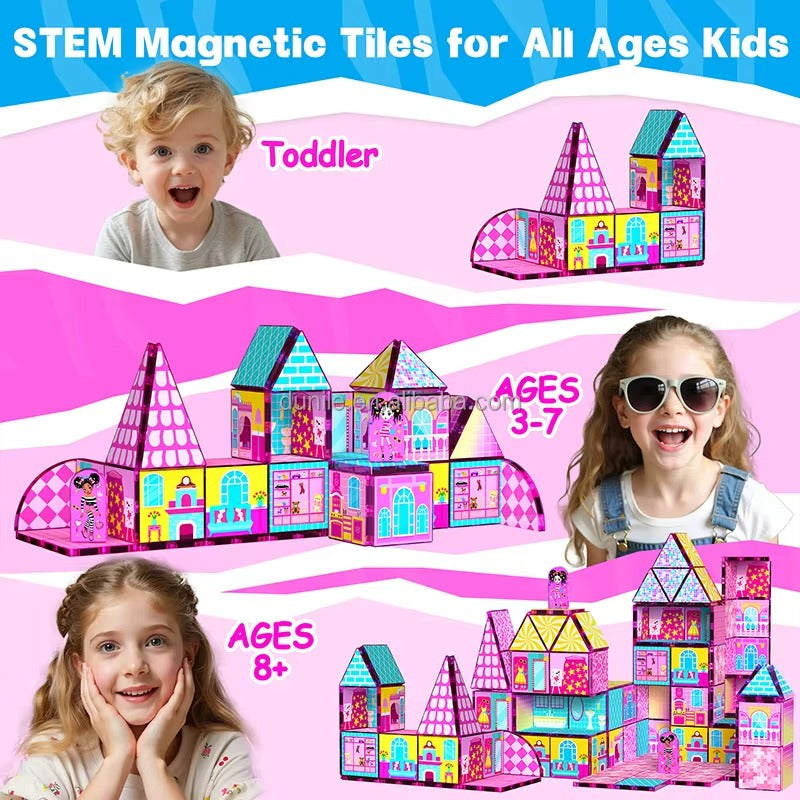 48PCS Pink Hawaii Doll Magnetic Building Blocks