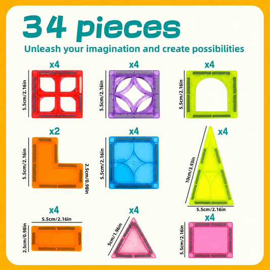 34 PCS Magnetic Building Tiles