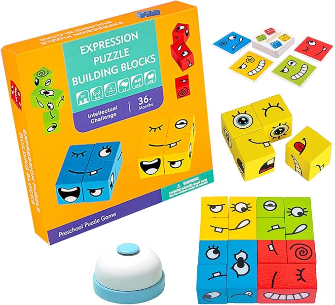 Wooden Face Changing Puzzle Cube for Kids