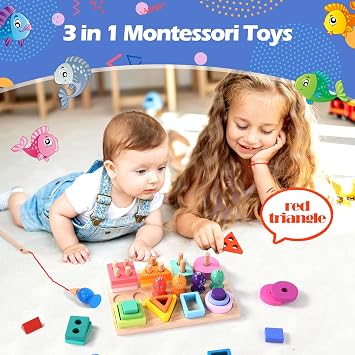3-in-1 Wooden Fishing & Shape Matching Game
