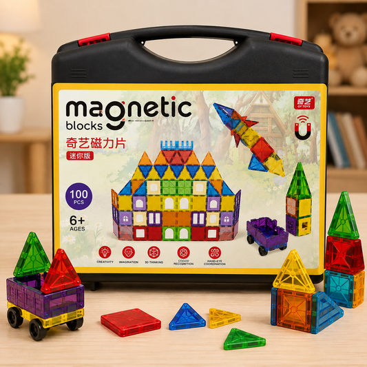 ( 100 Pcs) 3D Educational Magnetic Building Tiles Toy Set