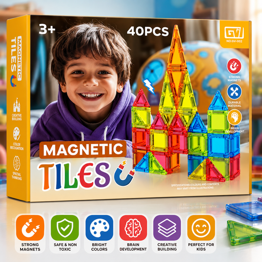 (40 Pcs) 3D Educational Magnetic Building Tiles Toy Set