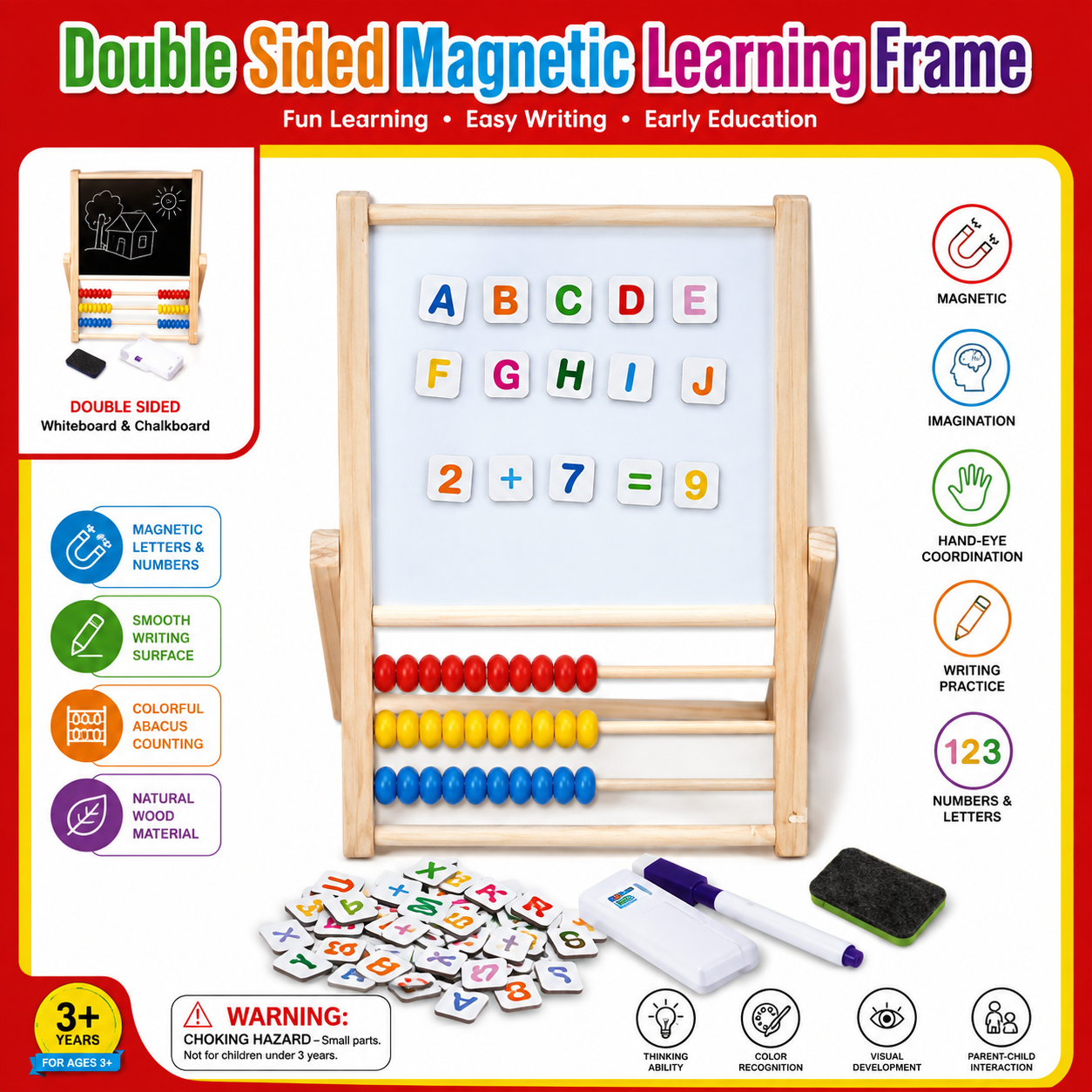 2-in-1 Magnetic Writing & Abacus Board for Kids