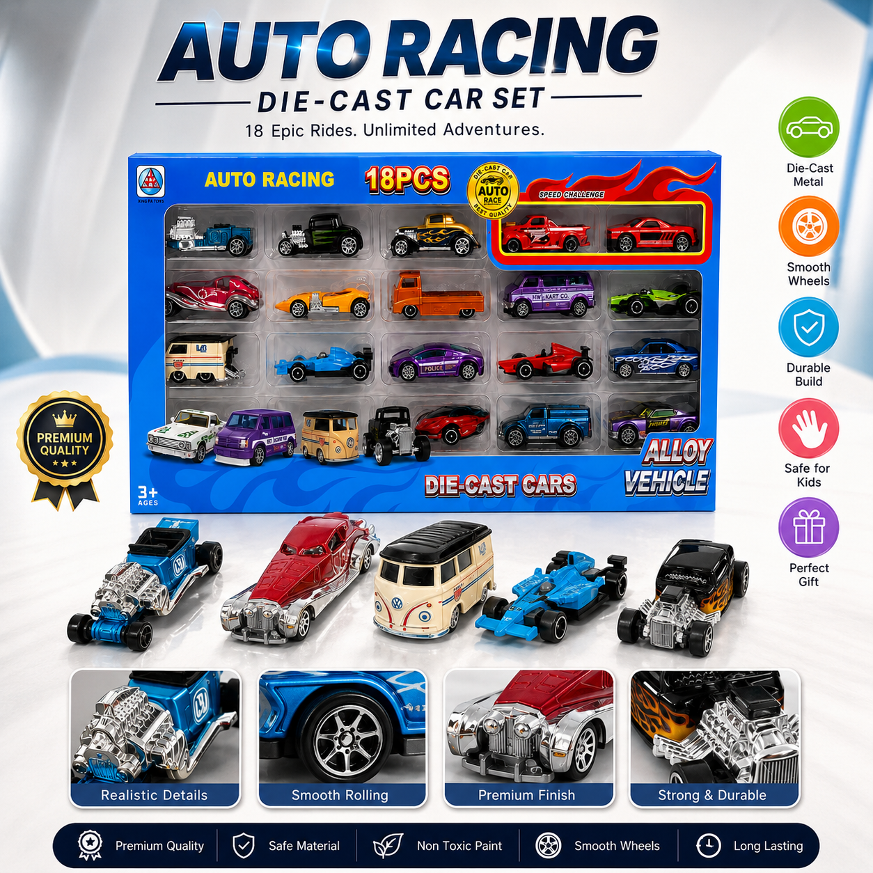 18PCS Hot Wheels Metal Body Mini Racing Car Set