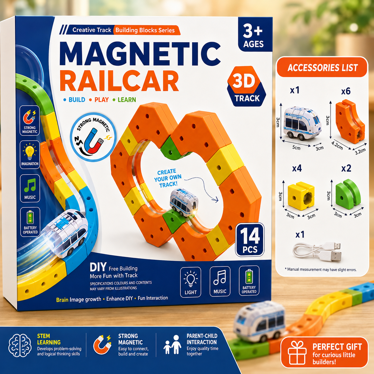 14 PCS Gravity 3D Racing Train Track Set