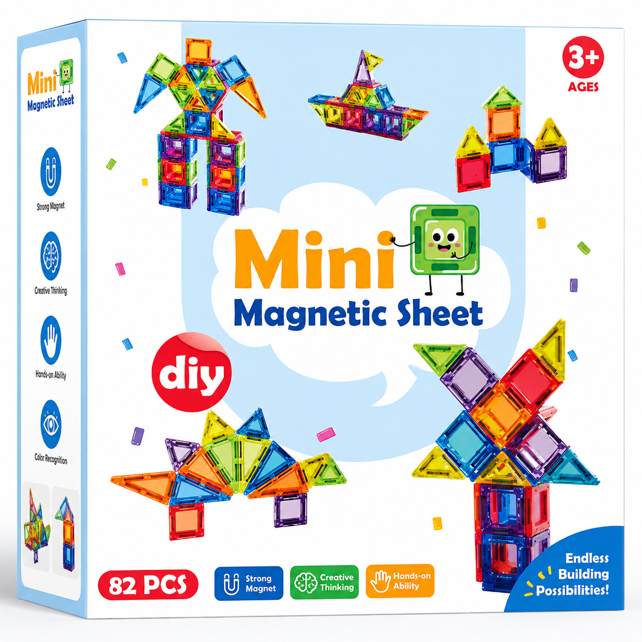 (82 Pcs) 3D Educational Magnetic Building Tiles Toy Set