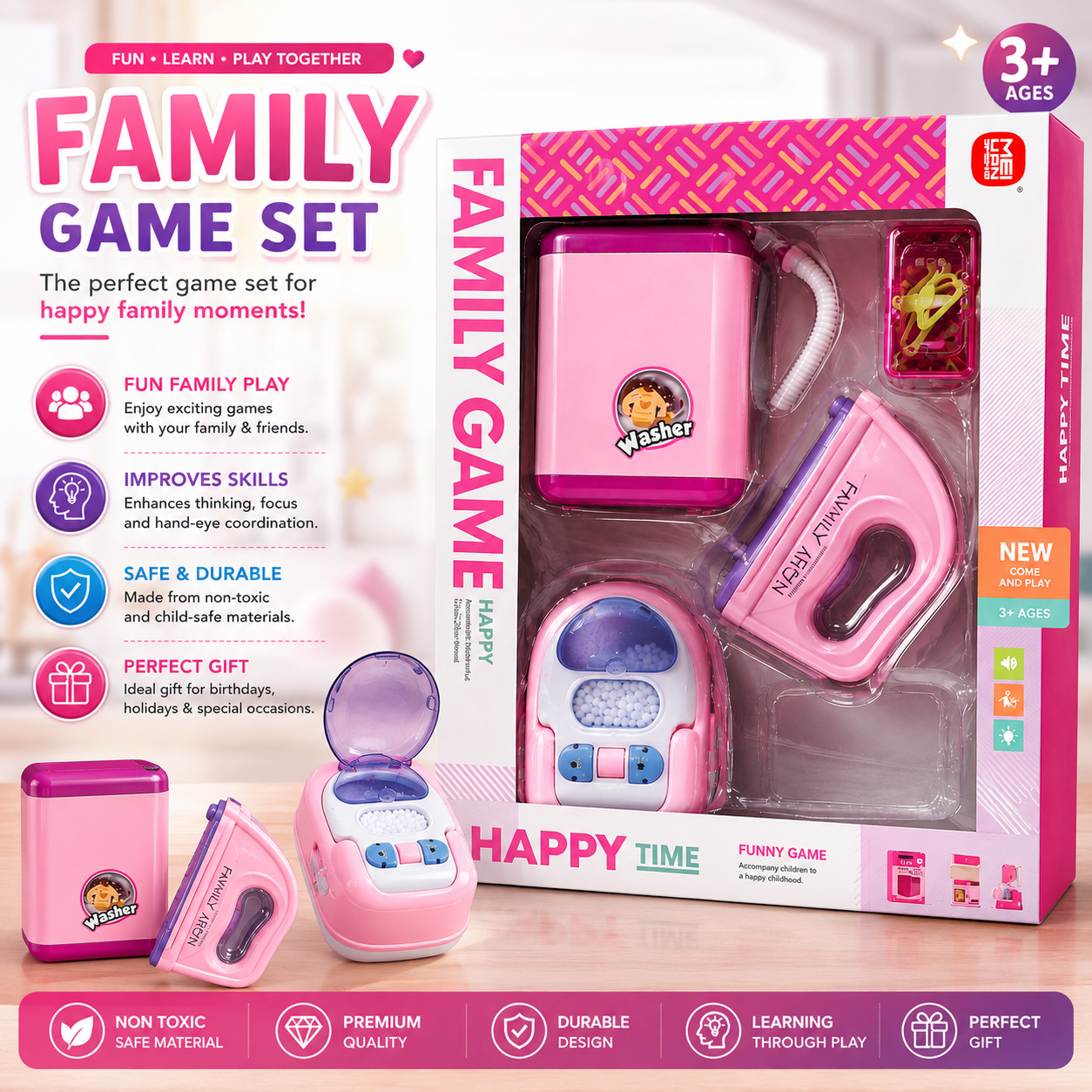 Kids Mini Washing Machine & Household Playset