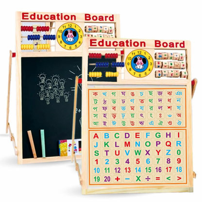 Double Side Wooden Kids Drawing Board - Bangla & English