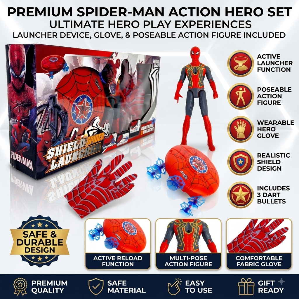 Premium Spider-Man Shield Launcher & Action Figure Set