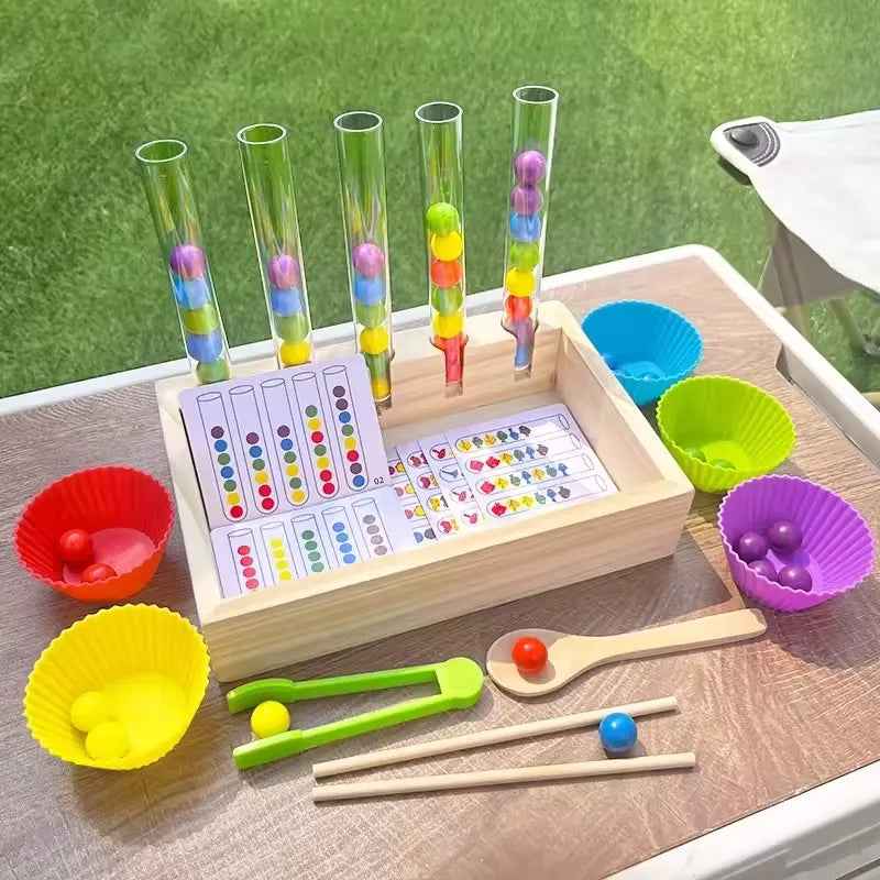 Wooden Rainbow Bead Counting Set