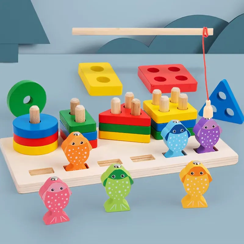 Wooden Montessori Math & Fishing Board Toy