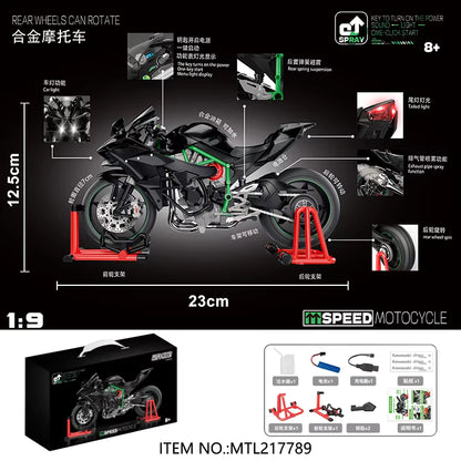 Kawasaki 1:9 Alloy Motorcycle with Spray, Light & Sound