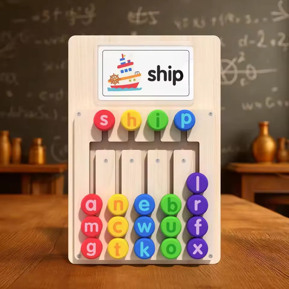 Wooden Shape & Letter Slide Puzzle Board