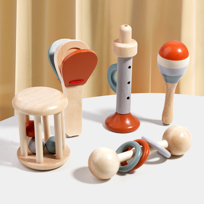 5 Pcs Wooden Baby Rattle Set – Natural Musical Toys for Infants