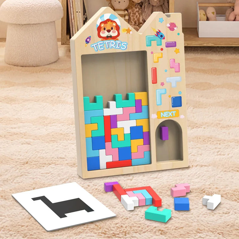 3D Colorful Building Blocks Puzzle Game – Montessori Wooden Tetris