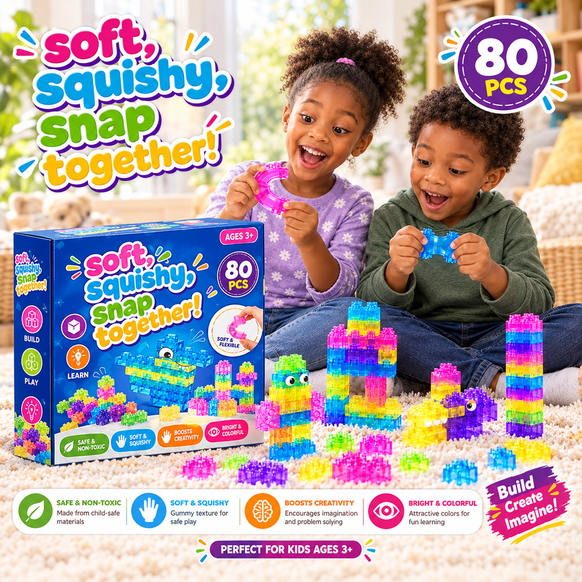 80PCS Soft Sensory Building Blocks