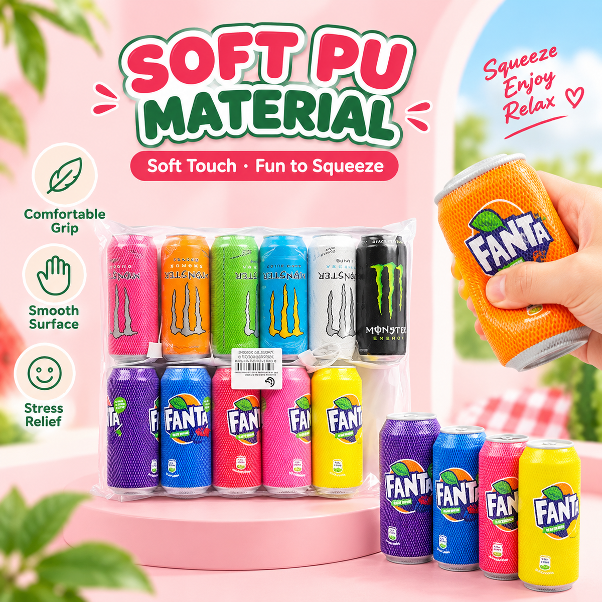 4-Piece Soda Bottle Squishy Fidget Toy