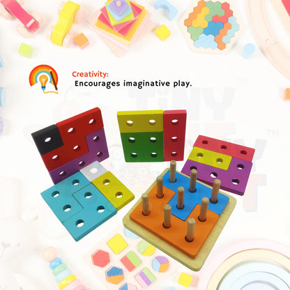 Wooden Tetris Shape Puzzle Board