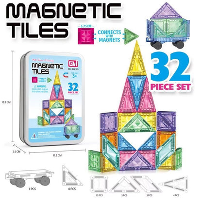 (32 Pcs) 3D Educational Magnetic Building Tiles Toy Set