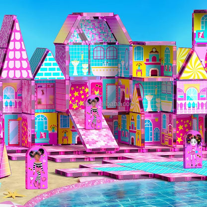 48PCS Pink Hawaii Doll Magnetic Building Blocks