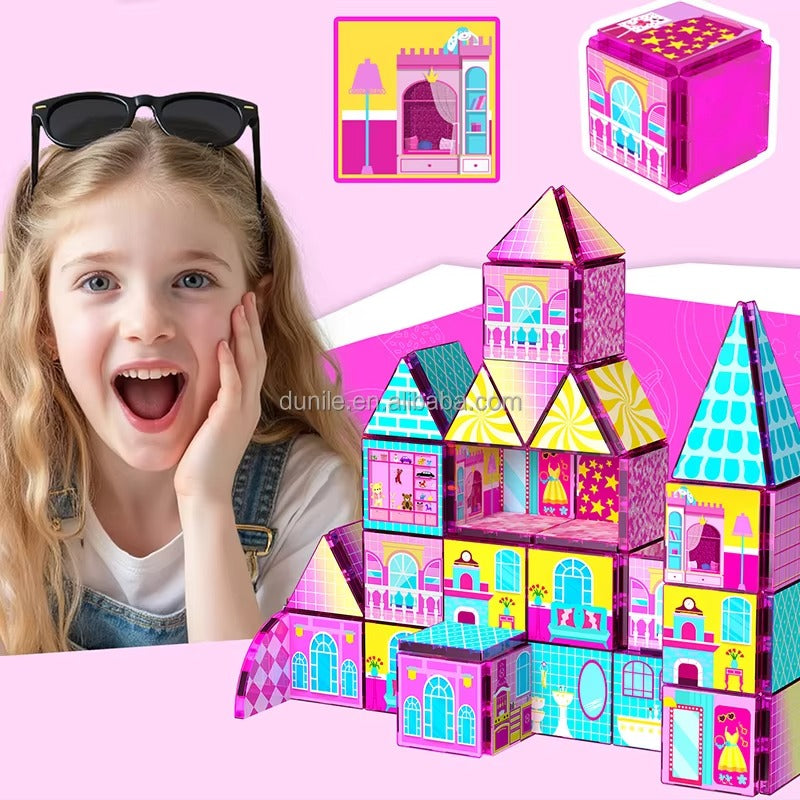 48PCS Pink Hawaii Doll Magnetic Building Blocks