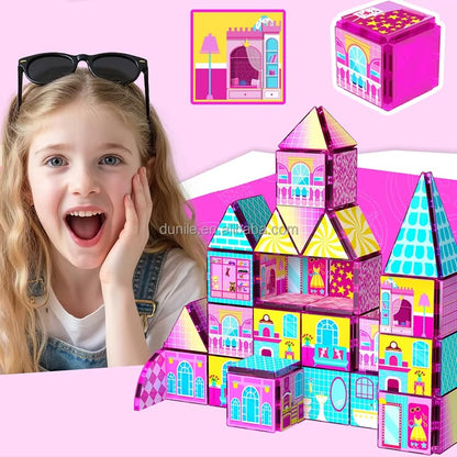 48PCS Pink Hawaii Doll Magnetic Building Blocks