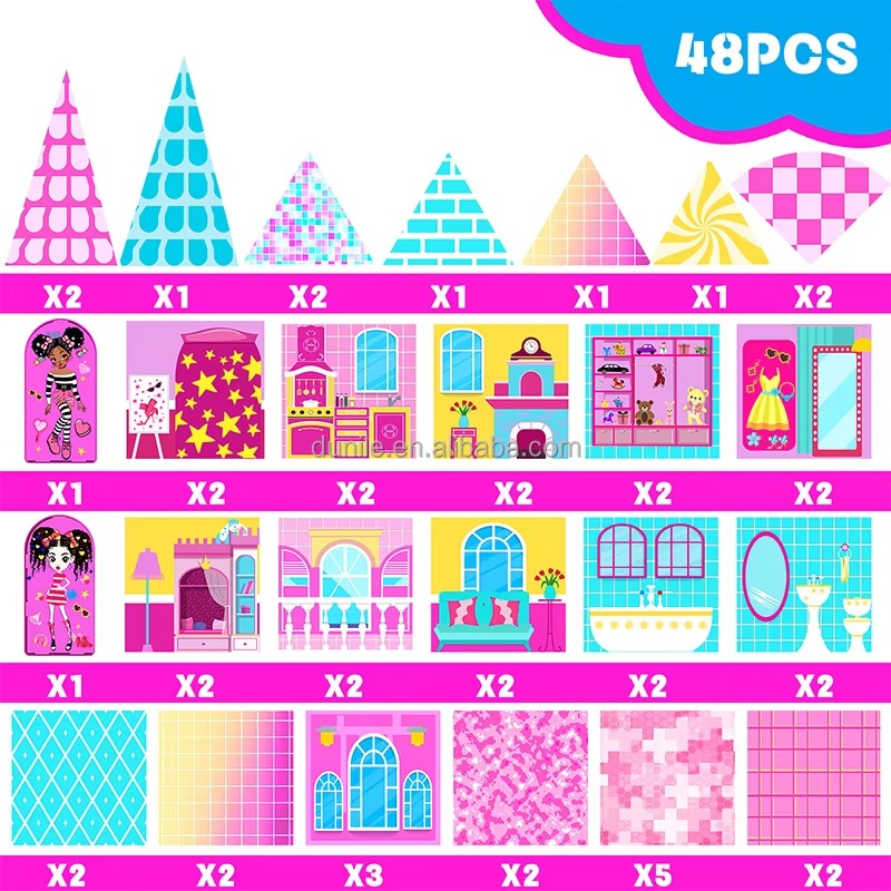 48PCS Pink Hawaii Doll Magnetic Building Blocks
