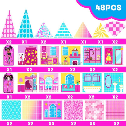 48PCS Pink Hawaii Doll Magnetic Building Blocks