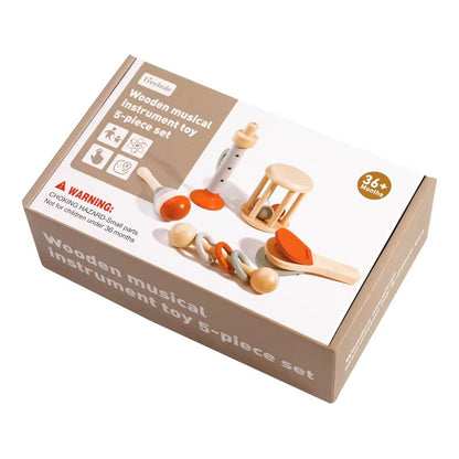 5 Pcs Wooden Baby Rattle Set – Natural Musical Toys for Infants