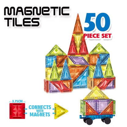 (50 Pcs) 3D Educational Magnetic Building Tiles Toy Set